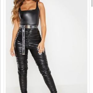 Ruched stretchy leather jumpsuit